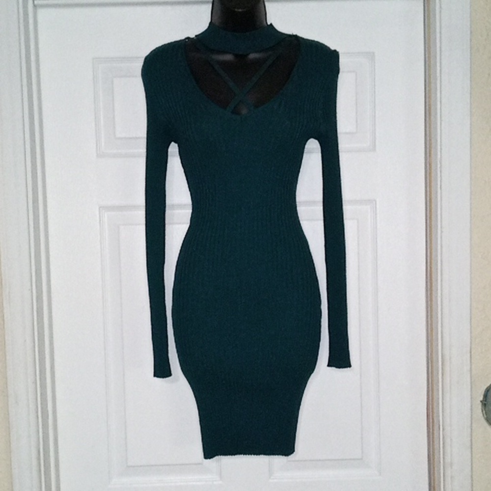 Small sexy teal sweater dress